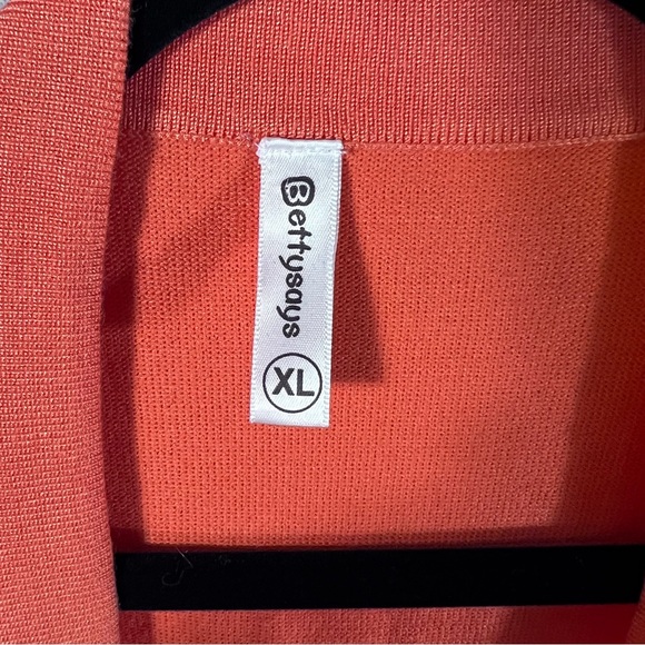 Bettysays Orange Open Front Cropped Shrug Light Cardigan Sweater 3/4 sleeve XL - Picture 3 of 7